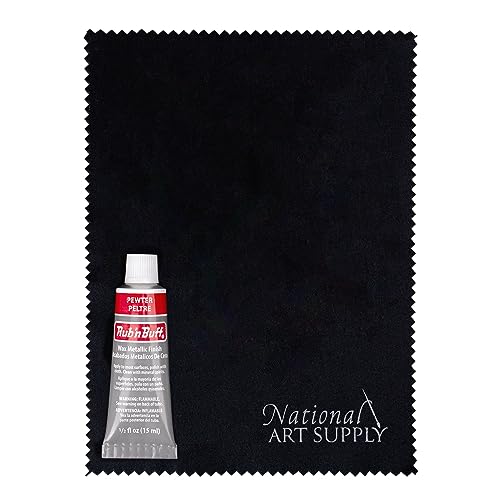 Amaco Rub and Buff Pewter 0.5oz/15ml Gilding Wax & 5x7 Microfiber Cleaning Cloths - Microfiber Cloths for Smooth Metallic Finish with Rub n Buff Pewter Wax - Wide Coverage & Waterproof