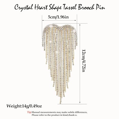 Image of Elegant Crystal Heart Shape Tassel Brooch Pin for Women Sparkly Rhinestones Tassel Brooch Beautiful Dress Suit Shirt Ceremony Clothes Wedding Party Jewelry Accessories