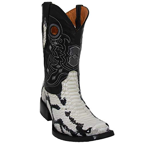 Mens Genuine Leather Python Snake Print Square Toe Cowboy Boot