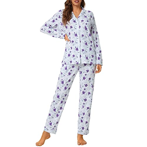 Image of Tugege Pajamas Set Long Sleeve Sleepwear Womens Button Down Nightwear Pj Sets