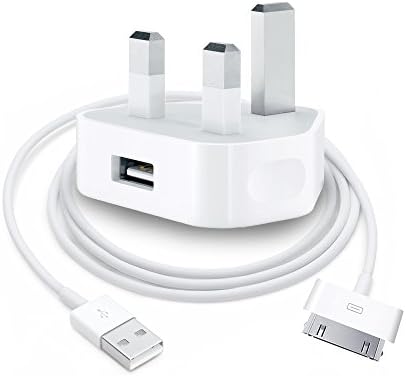 IWIO Mains 3-Pin UK Plug USB 1AMP & USB Charger compatible with Apple iPhone 3G/3GS/4/4s, iPad 1/2/3, iPod Touch 1/2/3/4, iPod Classic, iPod Nano 1/2/3/4/5/6 - WHITE