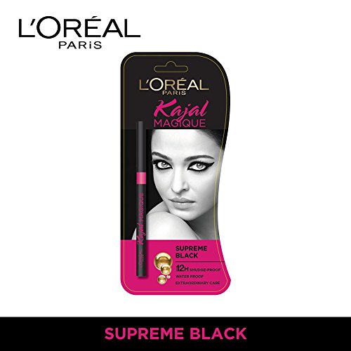 Image of L'Oreal Paris Kajal, Waterproof Eyeliner, 14 Hours of Smudge-Proof Wear, With Vitamin E, Cocoa Butter, Olive Oil Esters and Vitamin C, Magique, Colour: Supreme Black. 0.35g (Pack of 3)