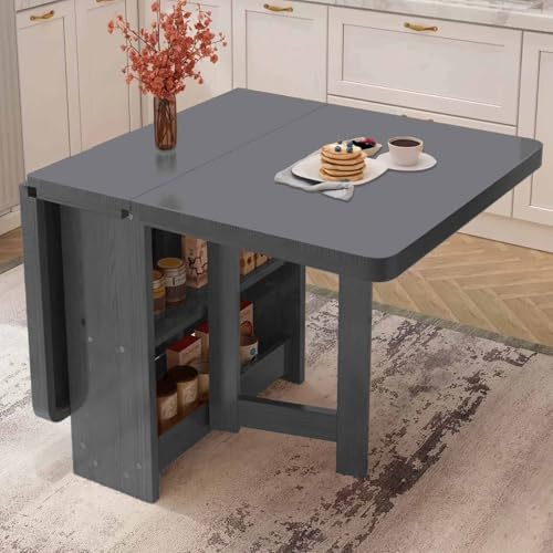 Snaweo Mesa de Cocina Plegable, Ahorra Espacio y Cuenta con Estante de Almacenamiento de Dos Niveles, Madera Maciza, Mesa de Comedor Extensible for Espacios PequeñOs.(Color3,120x80cm/47.2x31.5in)