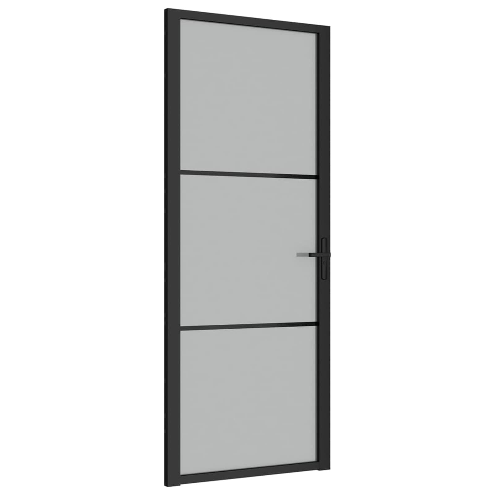 Gecheer Porta Interna, Porta da Interni Battente, Porte Interne, Porta Interna in Vetro, Porta per Bagno Cucina Studio, 83x201,5 cm Nero Opaco Vetro e Alluminio