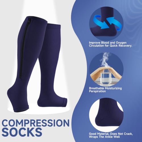 Image of bropite Zipper Compression Socks Women & Men - 2Pairs Calf Knee High 15-20mmHg Open Toe Compression Stocking suit for Walking