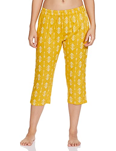 Image of Longies Women's Rayon Pyjama Night Suit Regular Capri Set (LCHSV001 Yellow009 XL)