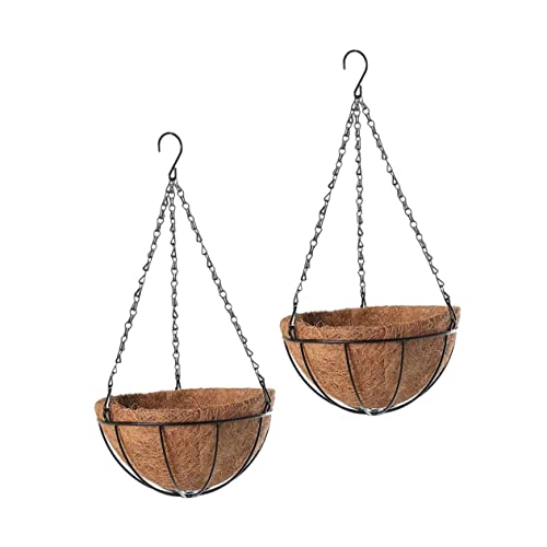 POPETPOP Lot de 2 Paniers à Fleurs Suspendus en Fibre de pour Jardin Balcon Cour Extérieur Intérieur