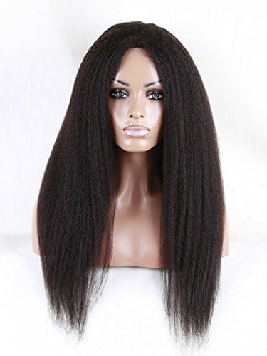 Doubleleafwig Afro Kinky Straight Brazilian Human Hair Glueless Lace Front Wig Natural Black 1B (14) by Doubleleafwig