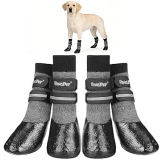 BINGPET Waterproof Dog Socks Boots to Prevent Licking Paws,Anti Slip Dog Booties & Paw Protectors with Dual Straps for Hot/Cold Pavement,Indoor Outdoor Grip Dog Shoes for Small Medium Large Senior Dog