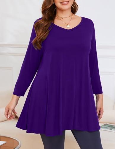 Image of LARACE Tunics 3 /4 Sleeve Plus Size Tops for Women V Neck Loose Fit Flowy Clothing for Leggings