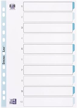 Oxford A4 Plastic 10-Part Dividers - Lightweight, Multi-Colored Tabs for Organized Filing, Tear-Resistant & Wipe-Clean, Multi-Punched for Binders