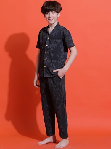 Image of Li'l Tomatoes Boys 100% Cotton Night Suit | Summer Printed Shirt & Shorts Set | Soft & Breathable Sleepwear | 9-16 Years