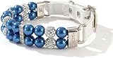 Collar para Perros, Collar de Perro Lujo Hecho a Mano con Perlas, Ajustable, Cuero sintético, Elegante, Cristales imitación(BLU,Large)