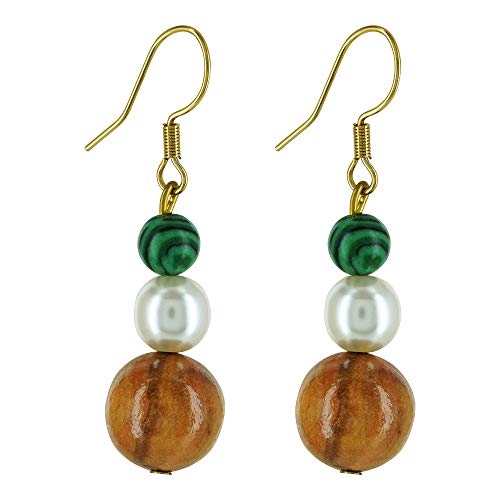 Preisvergleich Produktbild Ohrringe mit Perlen aus echten Olivenholz und weißer Schmuckperle handgemacht - Holzschmuck - Olivenholzschmuck - Ohrhänger