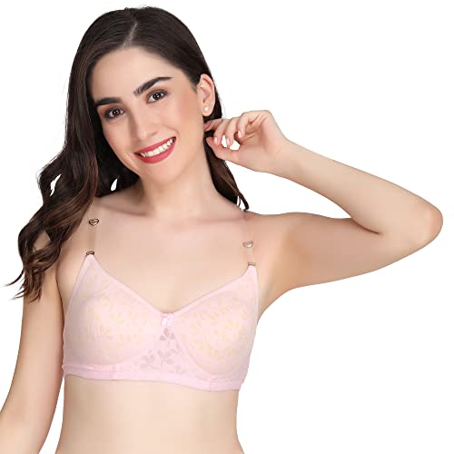Image of Flower Print Bra for Women - Made of Pure Cotton Full Coverage Non Wired Pushup Soft Cup for T-Shirt Saree Dress Sports Garment for Daily Use Everyday