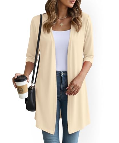 Image of YSYOKOW Lightweight Cardigans for Women 3 /4 Sleeve Long Open Front | Cardigan sweaters for women lightweight, summer cardigans for women lightweight, long cardigans for women trendy, dressy