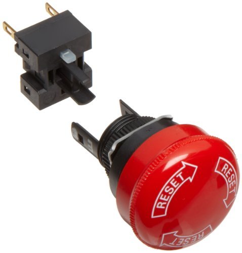 Omron A165E-S-02 Emergency Stop Operation Unit and Switch, Solder Terminal, IP65 Oil-Resistant, 16mm Mounting Aperture, Non-Lighted, Push-Lock Turn-Reset Operation, 30mm Diameter, Double Pole Single Throw Normally Closed Contacts