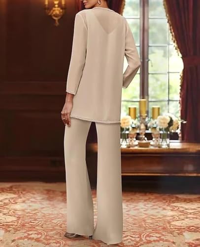 Sequin Pant Suits for Women Dressy Chiffon 3 Piece Mother of The Bride Pantsuits for Wedding Guest with Jacket4