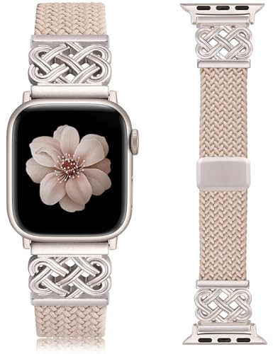 Image of TOYOUTHS Braided Magnetic Band Compatible with Apple Watch Bands 38 /40 /41 /42 /44 /45 /46 /49mm Women Men, Dressy Celtic Metal Stretchy Elastic Strap for iWatch Series 11 10 9 8 7 6 5 4 SE /Ultra 3 2 1