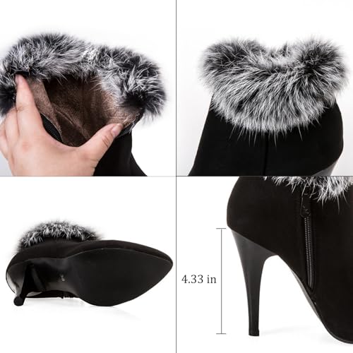 Women's Suede Pointed Toe Furry Stiletto Ankle Boots with Side Zipper Warm Fur Lined Winter High Heel Dress Booties for Daily Dating Party Wedding3