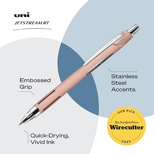 Image of Uni-Ball Jetstream RT Ballpoint Pen, Fine Point (0.7mm), Coral Barrel, Black Ink, 6 Pens