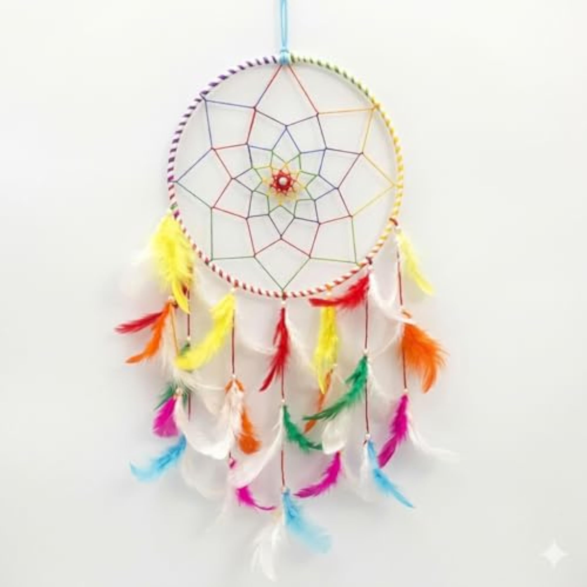Handmade Dreamcatcher with Multicolor & Yellow Feathers
