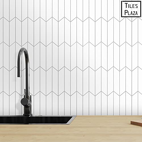 The Tiles Plaza Chevron Backsplash Tile For Kitchen Peel And Stick, White Herringbone Self Adhesive Decorative Mosaic Tile, Stone Composite Stick On Wall Tile For Bathroom, Fireplace, 1 Sheet #TOP6