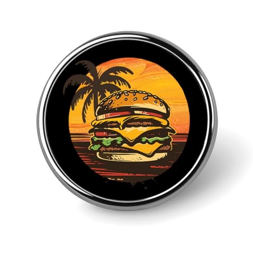 Burger Cheeseburger Vintage Art Food Hamburger Round Brooch for Men Women Fashion Badge Collar Pin Dress Jacket Backpack Accessories