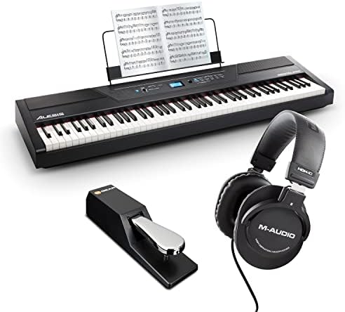 Alesis Recital Pro - 88 Key Digital Piano Keyboard with Hammer Action Weighted Keys, 12 Voices, M-Audio Sustain Pedal and HDH40 Piano Headphones