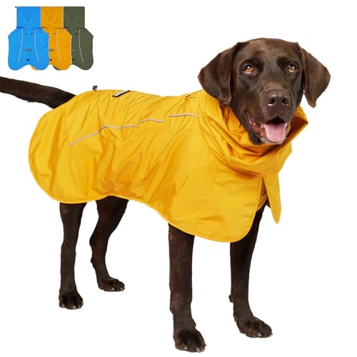 Tuff Pupper Waterproof Dog Raincoat | Full-Body Windproof Rain Jacket for Dogs | Reflective Strips | Breathable Mesh Lining | Adjustable Fit | Leash Port | Small Medium Large XL XXL Dogs (Yellow, XL)