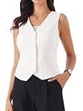 Allegra K Chaleco de Traje Mujer A Rayas Cuello En V Blazer Sin Mangas Con Botones Chaleco de Negocios elegante Con Bolsillos Blanco XS