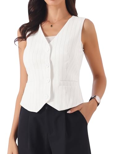 Chaleco de traje mujer a rayas de cuello en v blazer sin mangas para negocios y oficina