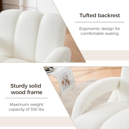 DRKAT Mid Century Modern Accent Chair with Solid Wood Frame, Upholstered Living Room Chairs with Thick Cushion, Boucle Tufted Armchair for Bedroom, Reading Room - Image 4