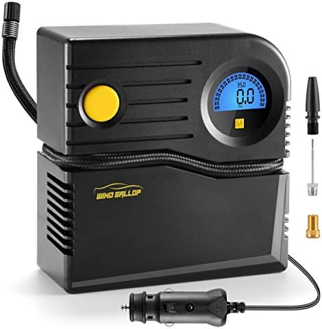 WindGallop Car Tyre Pump, Small 12V Digital Tyre Inflator Air Compressor Car Pump, Electric Bike Pump Car Air Pump with Tyre Pressure Gauge and Inflator Valve Adaptors (Blue)
