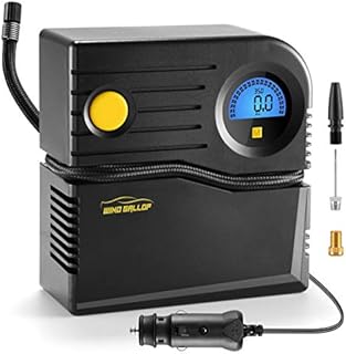 WindGallop Car Tyre Pump, Small 12V Digital Tyre Inflator Air Compressor Car Pump, Electric Bike Pump Car Air Pump with Tyre Pressure Gauge and Inflator Valve Adaptors (Blue)