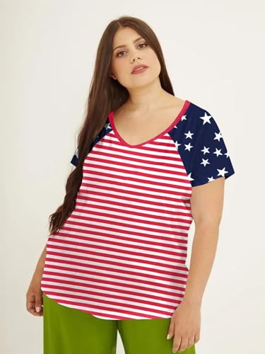 LOTUCY Plus Size Women American Flag Shirt Flag Striped Star Graphic Tee — view 2