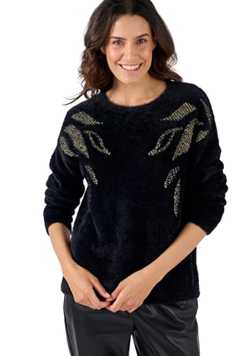 Damart - Pull Maille poilue à Motif végétal Brillant Femme Noir Taille 46/48