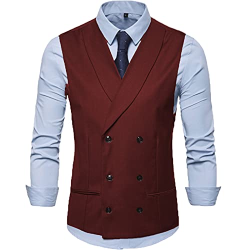 Tuikayoo Men's Suit Vest Shawl Lapel Slim Fit Double Breasted Waistcoat Best Man