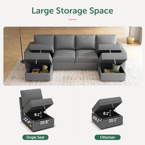 Image of HONBAY Modular Sectional Sleeper Sofa Bed, Sectional Couch with Pull Out Bed U Shaped Modular Couch with Storage Ottoman for Living Room, Dark Grey