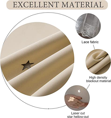 Lanqinglv Star Blackout Curtains with Nets,Beige Star Panels Nursery Double Layer Window Curtains for Kids Girls Room Bedroom Living Room Decoration,2 Panels,W 52 in x L 84 in - Image 4