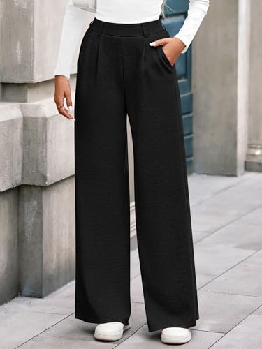 BTFBM Wide Leg Pants for Women Dressy Work Business Casual Elastic High Waisted Trousers Ribbed Lounge Palazzo Pants2