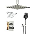 CASAINC 12-inch Thermostatic Shower System Ceiling Mounted 3 Function Luxury Dual Shower Head with Handheld Spray (Chrome)
