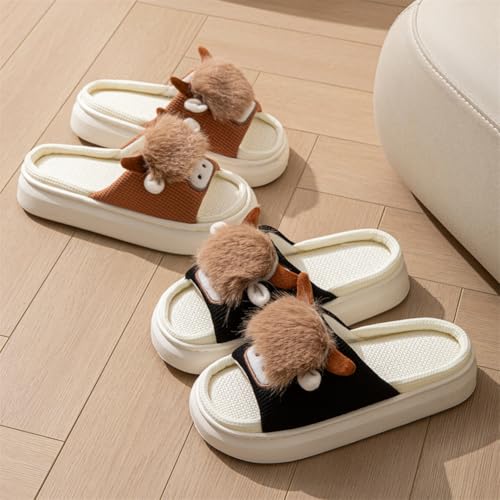 Epsion Women Cute Animal Shape Cartoon Open-Toe Linen Slippers Thick Sole Home Shoes Non-Slip4