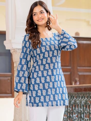 Image of Women's Cotton Printed A-line Straight Short Kurti