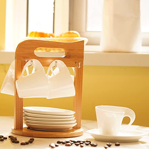 Trspcwr Espresso Coffee Cup Set Of 6, Ceramic Coffee Tea Cup Set 2.5Oz With Holder And Saucer Service, Turkish Coffee Cup For Home Office Tea Coffee, White #TOP1