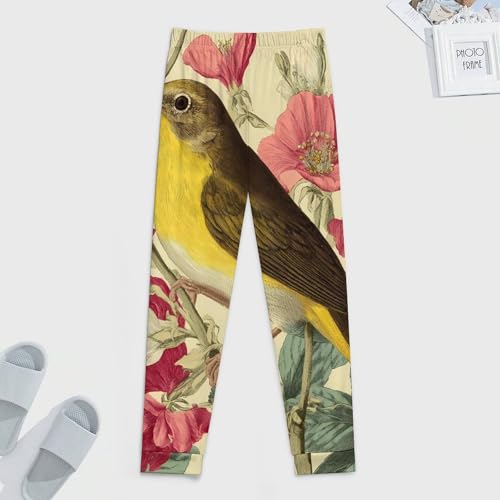 Bird Yellow-Bellied Warbler Vintage Flowers Men's Pajama Pants Lounge Pant Sleepwear PJ Bottoms3