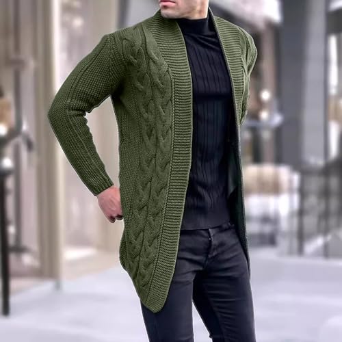 Mens Cable Knit Long Sweaters Cardigan Long Sleeve Open Front Cardigan Twist Textured Sweater2