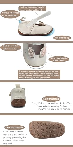 Baby Rabbit Ear Shoes, Microfiber Leather, Hook and Loop Strap, Non-Slip First Walking Flats3