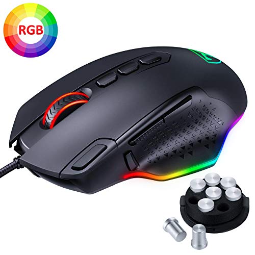 PICTEK Souris Gamer Filaire RGB, Souris Gaming- Bouton Sniper & de Tir- Poids Ajustables- 10 Boutons Programmables- éclairage Personnalisable, Souris de Jeu FPS/MOBA/MMO/RPG?Nouvelle Version 2020?