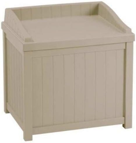 Suncast 22-Gallon Small Deck Box - Lightweight Resin Indoor/Outdoor Winter Storage Container and Seat for Ice Melt, Sand, Salt, Snow De-Icers - Store Items on Patio, Garage, Yard - Taupe